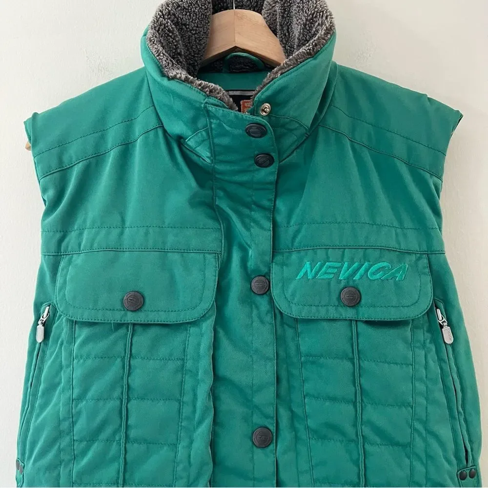 Nevica Vintage Ski Vest Quilted Retro Green Fleece Size 8 Apres Ski Gaper Day